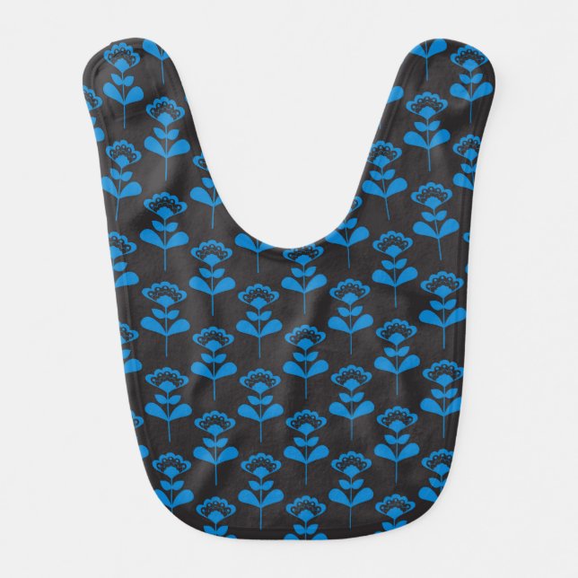 Black and blue Scandinavian floral pattern Baby Bib (Front)