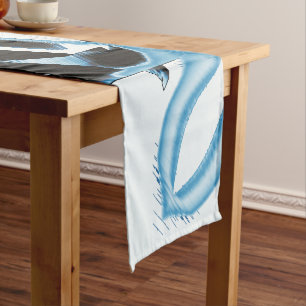 Black and blue scraps or tapes being destroyed short table runner