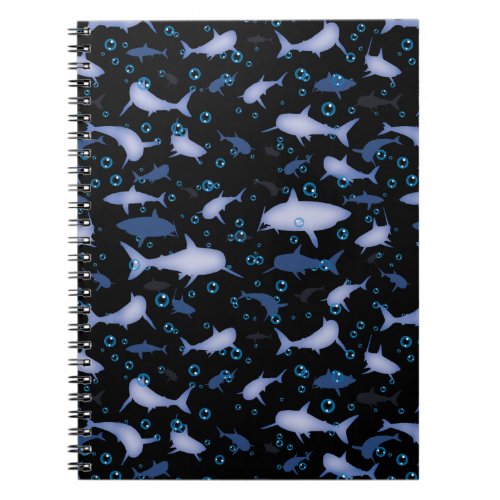 Black and Blue Shark Silhouette Pattern Notebook
