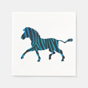 Black and Blue Silhouette Zebra Paper Napkins