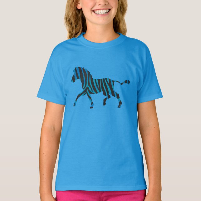 Black and Blue Silhouette Zebra T-Shirt (Front)
