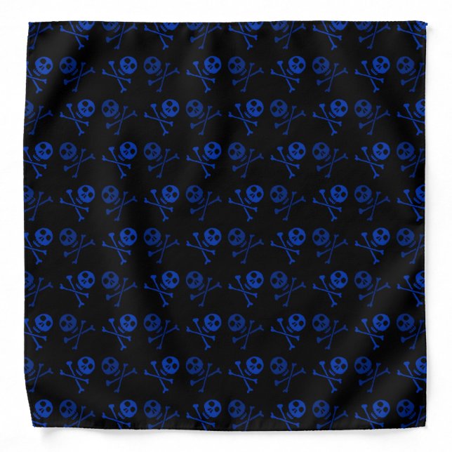 Black and Blue Skull Pattern Bandana (Front)