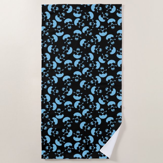 Black and Blue Skull Pattern Beach Towel (Front)