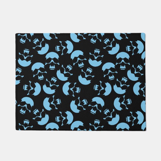 Black and Blue Skull Pattern Doormat (Front)