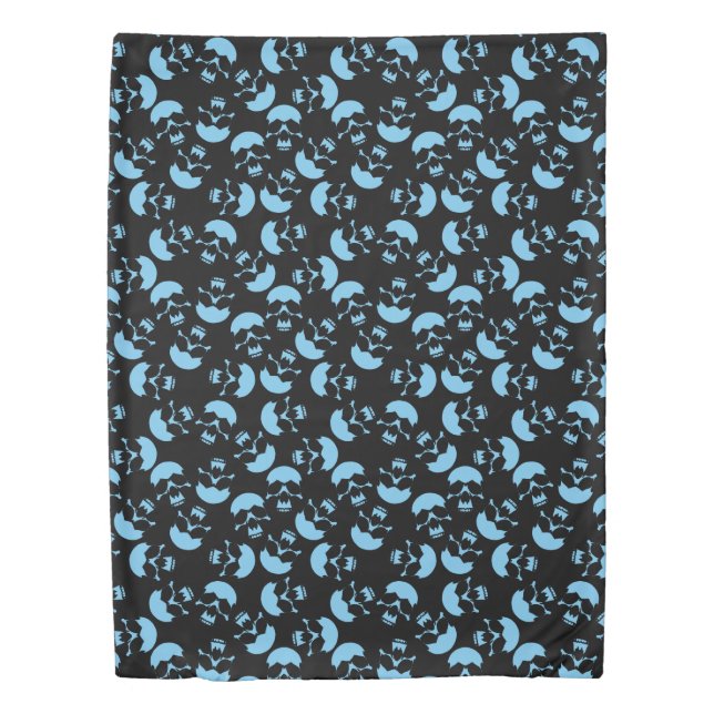 Black and Blue Skull Pattern Duvet Cover (Front)