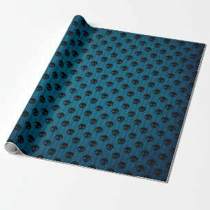 Black and Blue Skull Pattern Wrapping Paper