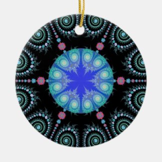 Black and Blue Snowflake Mandala Ceramic Ornament