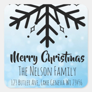 Black and Blue Snowflake Personalized Christmas Square Sticker