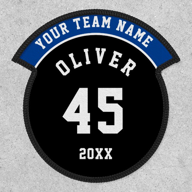 Black and Blue Sports Player Team Name Number Patch (Front)