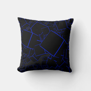 Black and Blue Squared Cracks Throw Pillow