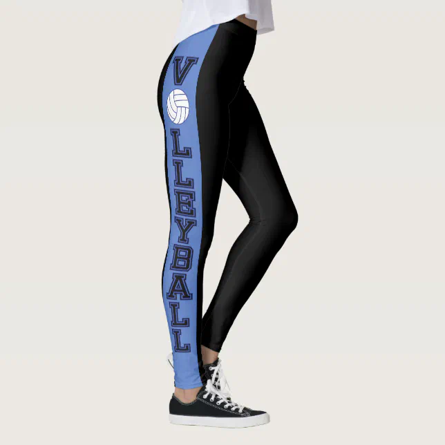 Black and Blue Stripe with Dark Blue Volleyball Leggings Zazzle
