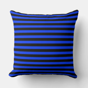 black and blue striped simple pattern throw pillow
