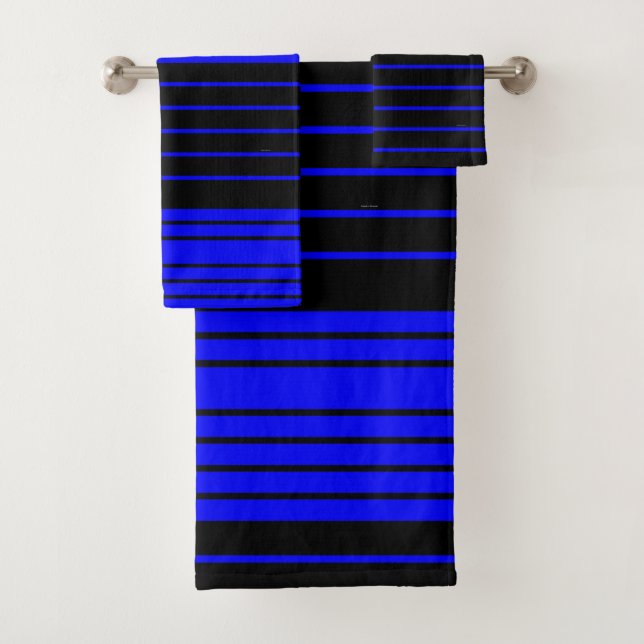 Black and Blue Stripes Bath Towel Set (Insitu)