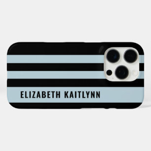 Black and Blue Stripes Pattern Personalized iPhone 16 Pro Case