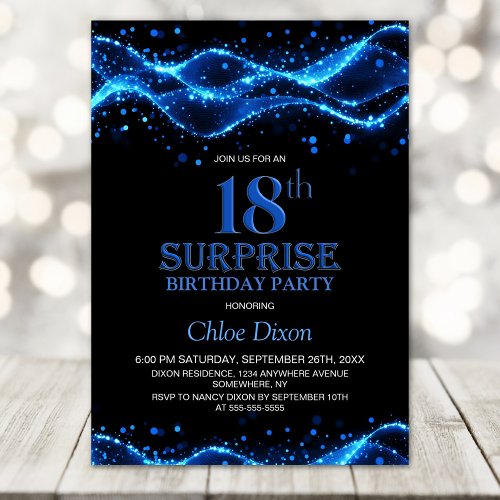 Black and Blue Surprise 18th Birthday Party