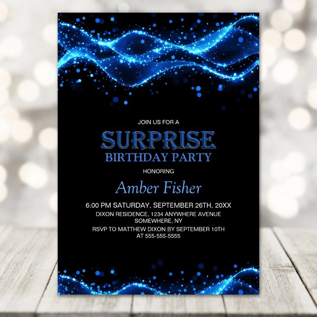 Black and Blue Surprise Any Age Birthday Party Invitation (Creator Uploaded)