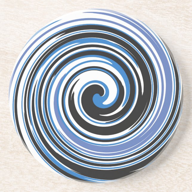 Black and blue swirl pattern sandstone coaster (Front)