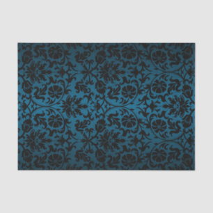 Black and Blue Teal Floral Damask Tissue Paper