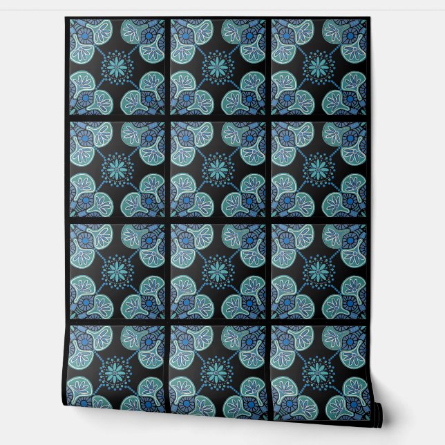 Black and blue tile pattern vinyl wallpaper  (Unrolling)