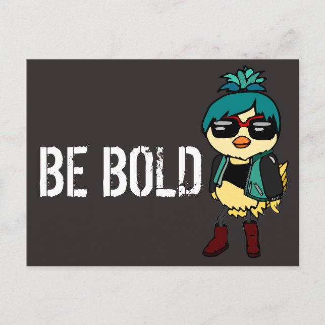 Black and Blue Trendy Inspirational "Be Bold" Bird Postcard (Front)