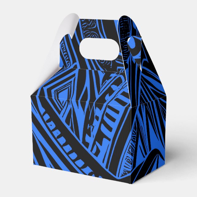 Black And Blue Tribal Abstract Gable Favor Boxes (Front Side)