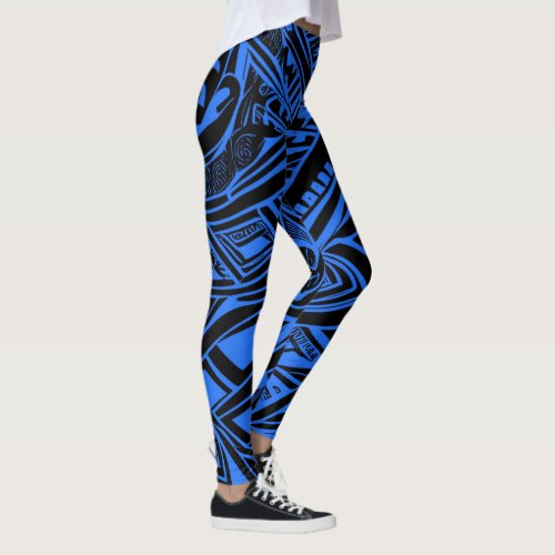 Black And Blue Tribal Abstract Leggings