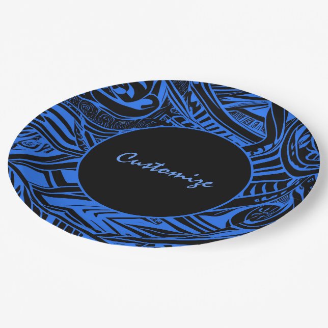Black And Blue Tribal Abstract Paper Plates (Angled)