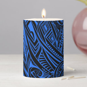 Black And Blue Tribal Abstract Pillar Candle