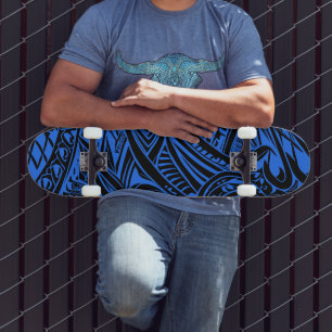 Black And Blue Tribal Abstract Skateboard
