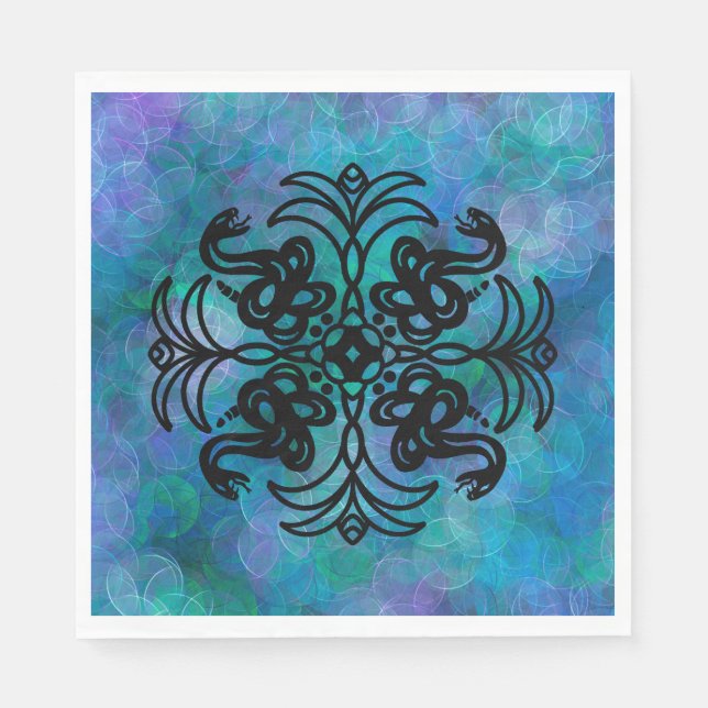 Black and Blue Tribal Snake  Napkins (Front)