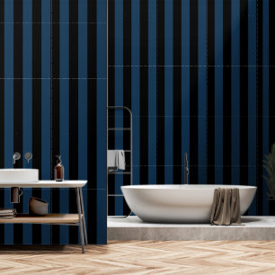 Black And Blue Ultra Wide 4 Inch Stripe Wallpaper