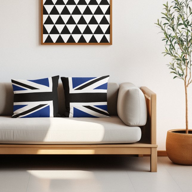 Black and Blue Union Jack Half Throw Pillow (Black and Blue Union Jack Half Throw Pillow)