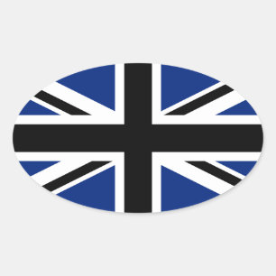 Black and Blue Union Jack Oval Sticker