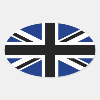 Black and Blue Union Jack Oval Sticker