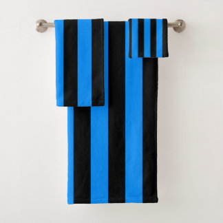 Black and Blue Vertical Stripes Bath Towel Set