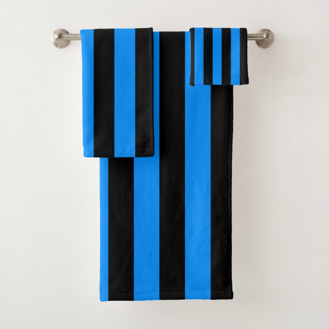 Black and Blue Vertical Stripes Bath Towel Set (Insitu)