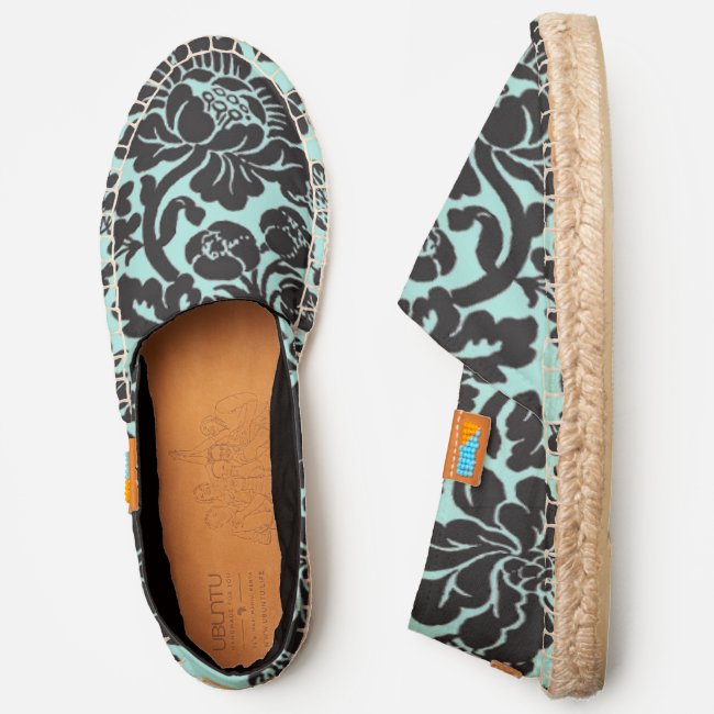 Black and Blue Vintage Floral Espadrilles