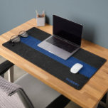 Black and blue vintage leather texture monogram desk mat<br><div class="desc">Simple,  black and blue vintage leather texture image background stripes with a stitched effect with a custom optional monogram.</div>