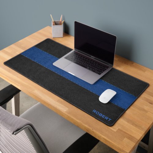 Black and blue vintage leather texture monogram desk mat
