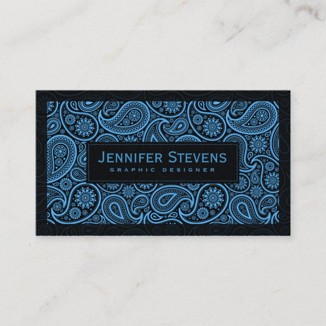 Black And Blue Vintage Paisley Business Card (Front)