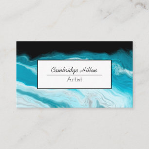 Black and Blue Waves Marble Fluid Art Business Card