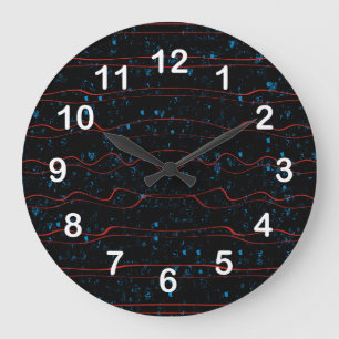 Black and Blue with Wavy Red Lines Large Clock