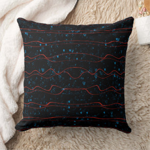 Black and Blue with Wavy Red Lines Throw Pillow