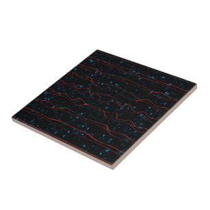 Black and Blue with Wavy Red Lines Tile