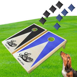 Black and Blue Wood Boards Company Logo Business Cornhole Set