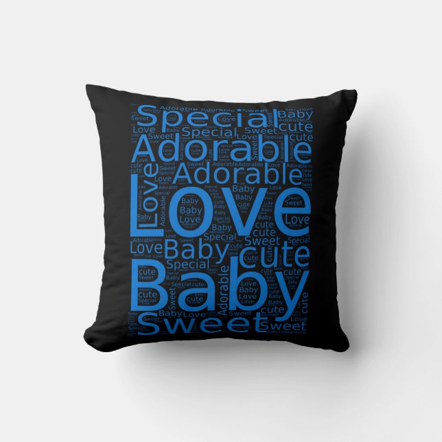Black and Blue Word Shape Throw Pillow (Front)
