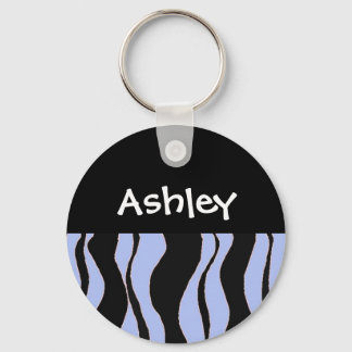 Black and Blue Zebra Stripe Personalized Keychain