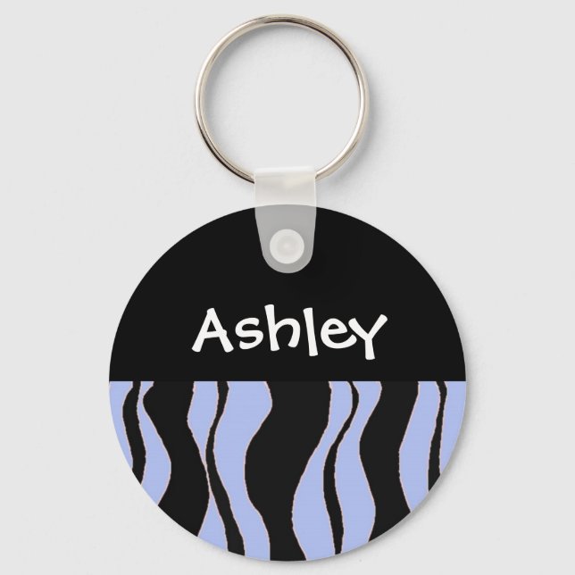 Black and Blue Zebra Stripe Personalized Keychain (Front)