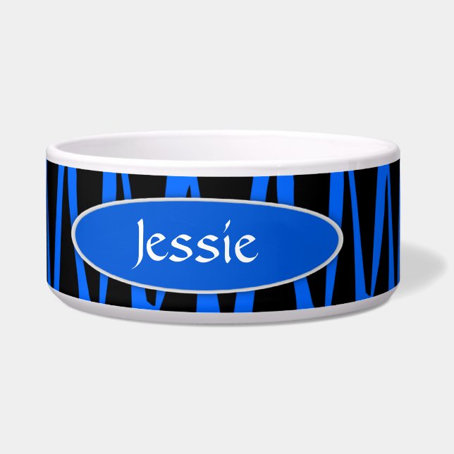 Black and Blue Zebra Stripes Personalized Bowl (Right)