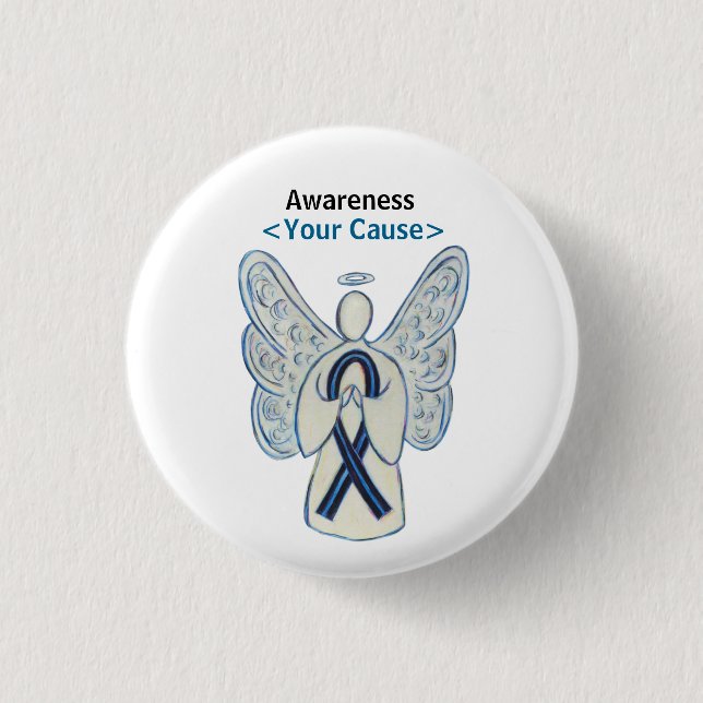 Black and BlueAwareness Ribbon Custom Angel Button (Front)